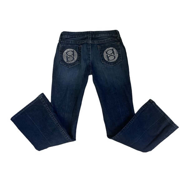 bebe Sz:29 Kayla Embossed With Crystals Dark Wash Blue Jeans - Picture 5 of 7